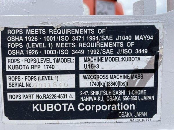 Mini pelle Kubota U 15-3 / 1,7 T - Image 15