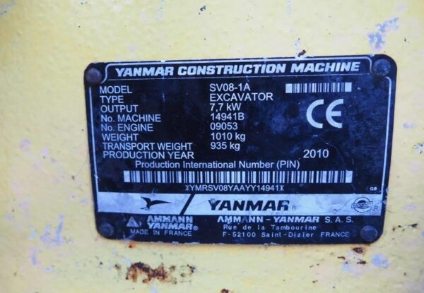 Mini pelle Yanmar SV 08-1 A / 1,1 T - Image 3