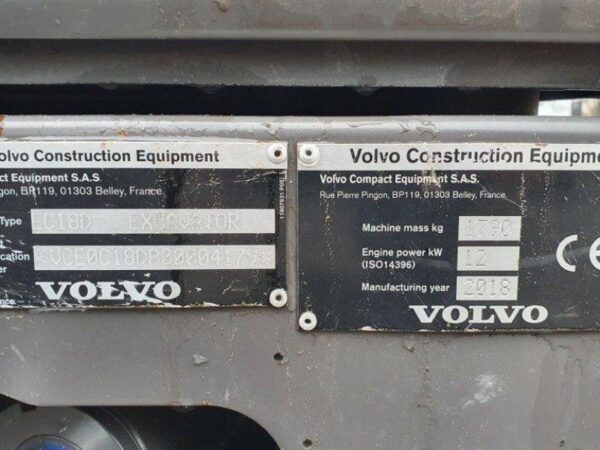 Mini pelle Volvo EC 18D / 1,7 T - Image 8